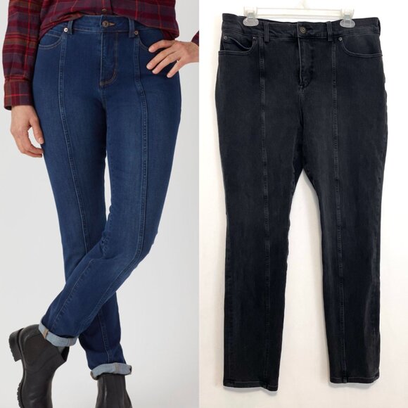 DULUTH TRADING CO COMPANY Jean-Netics High Rise Slim Leg Jean Black High Waisted - Picture 1 of 15